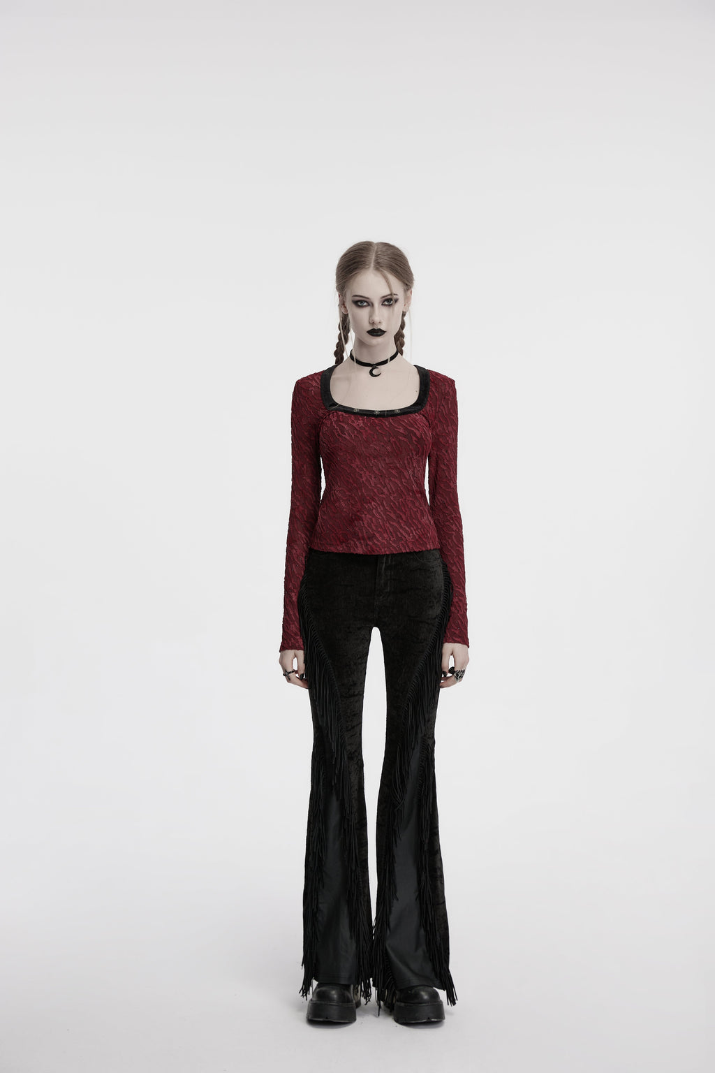 Punk Rave Morrigan Wasteland Tassel Flare Goth Trousers In Black