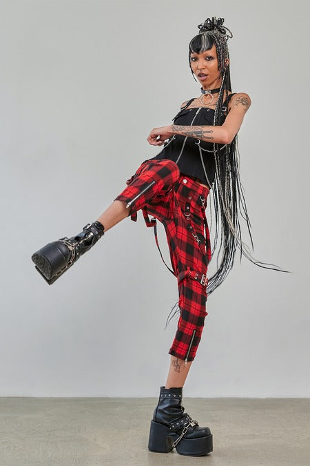 Banned Alternative Nocturne Buckle Trousers Red Tartan