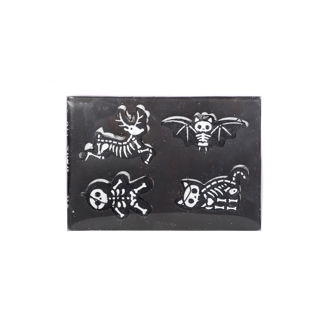 Set of 4 Black Creepy Skeleton Cookie Ornaments