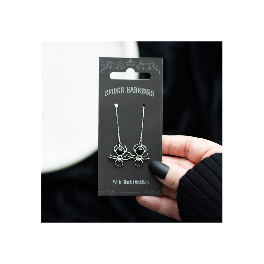 Black Obsidian Spider Threader Earrings