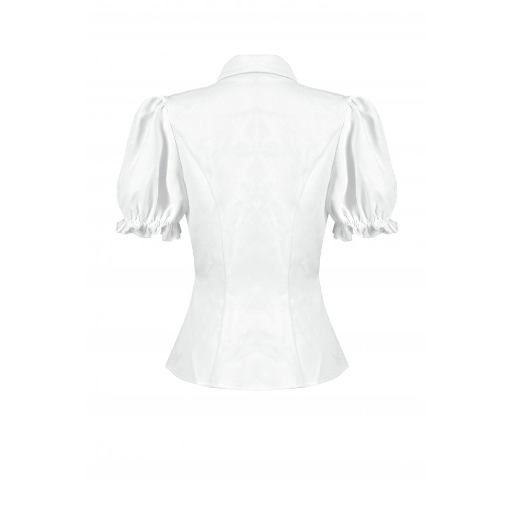 Dark in Love Elysia Ruffle Bib Puff Sleeve Goth Blouse in White
