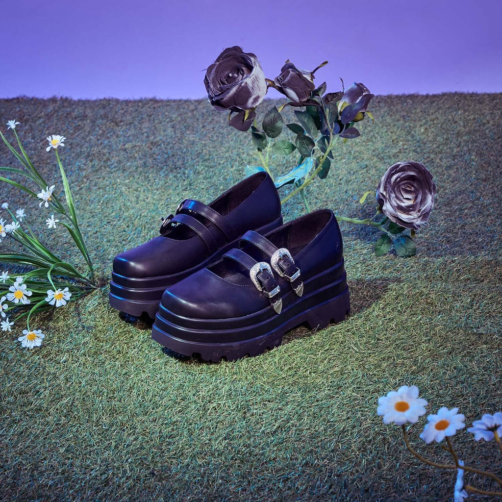 Koi Damona Trident Ornate Buckle Mary Janes  Shoes in Black - Size UK 8 Left Only!