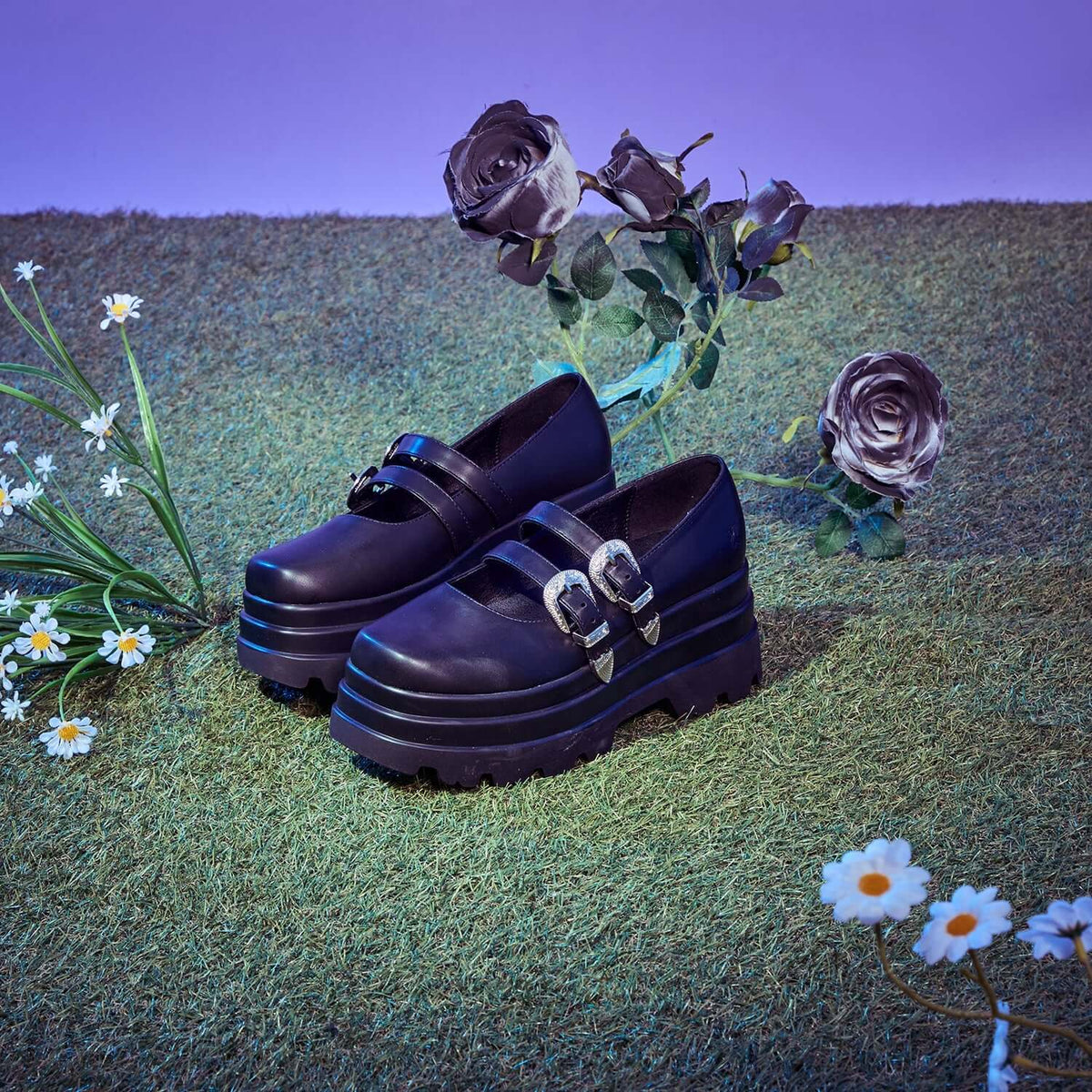 Koi Damona Trident Ornate Buckle Mary Janes  Shoes in Black - Size UK 8 Left Only!
