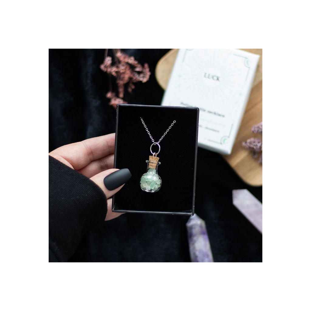 Luck Green Aventurine Crystal Chip Potion Bottle Necklace