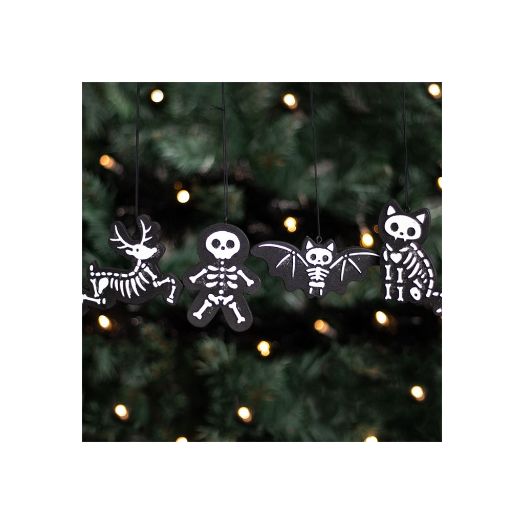 Set of 4 Black Creepy Skeleton Cookie Ornaments