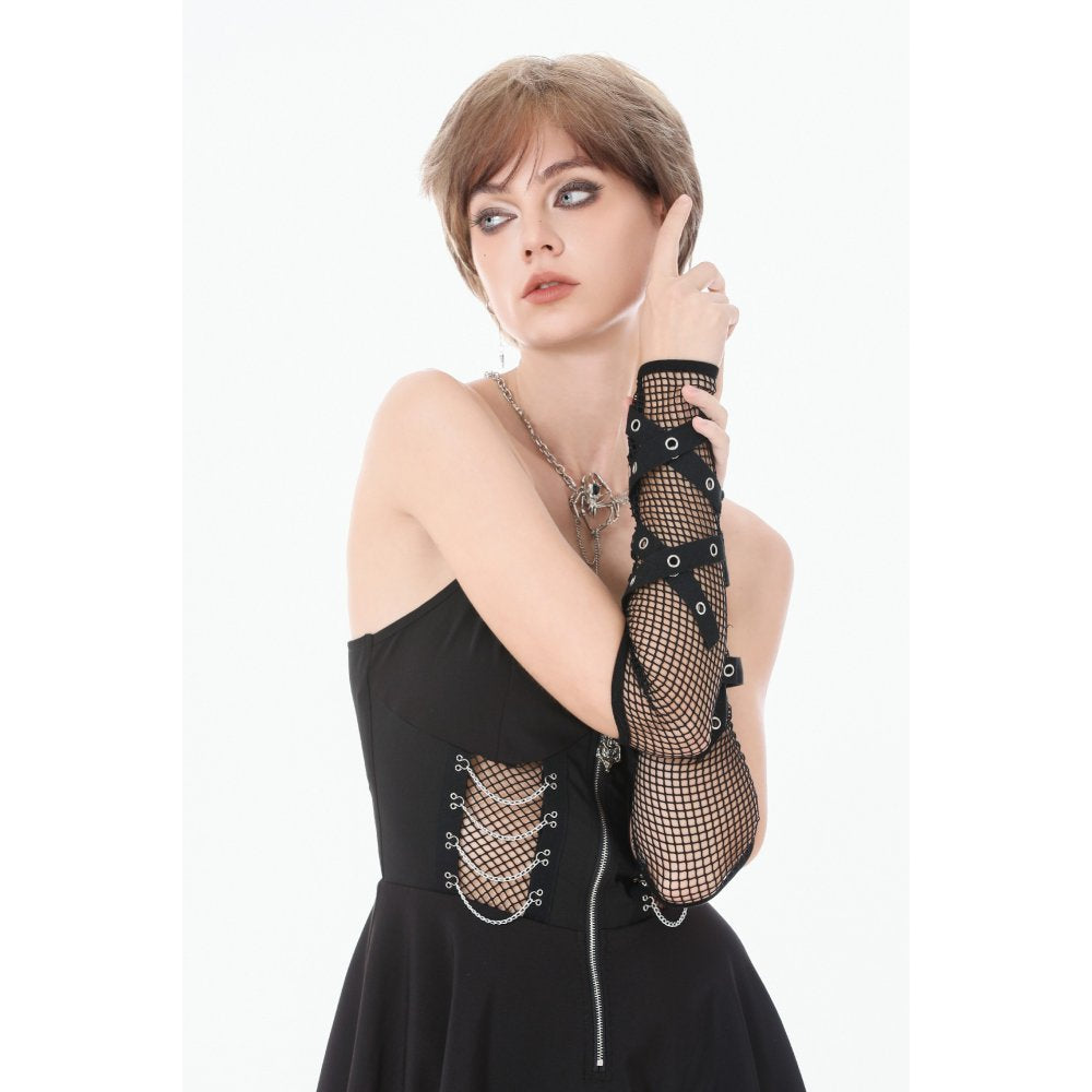 Dark in Love Punk Mesh Hollow Chain Décor Gloves