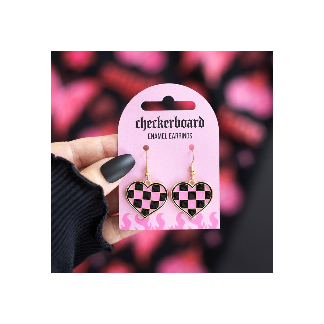 Checkerboard Heart Earrings