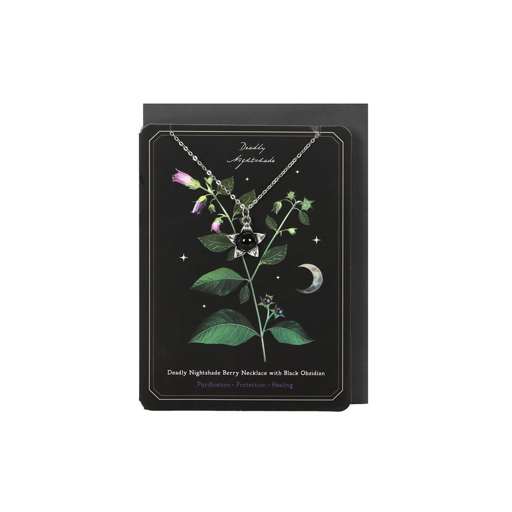 Deadly Nightshade Necklace with Black Obsidian on Greeting Card