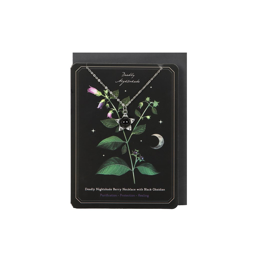 Deadly Nightshade Necklace with Black Obsidian on Greeting Card