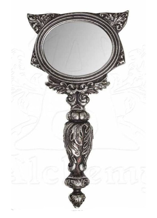 Alchemy Gothic Sacred Cat Hand Mirror - Silver Bastet Egyptian Cat Gothic Decor