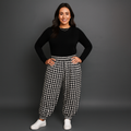 Black White Dogtooth Print Harem Pants