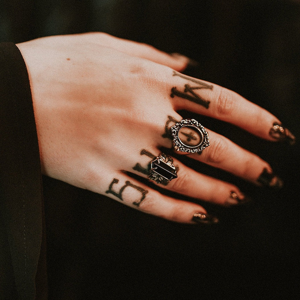 Repent Medieval Black Gemstone Ring