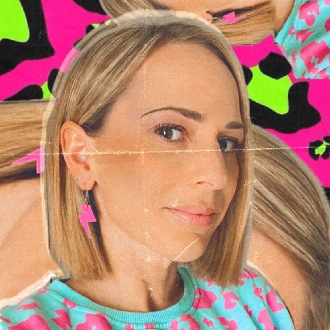 Mini neon pink cork lightning bolt earrings