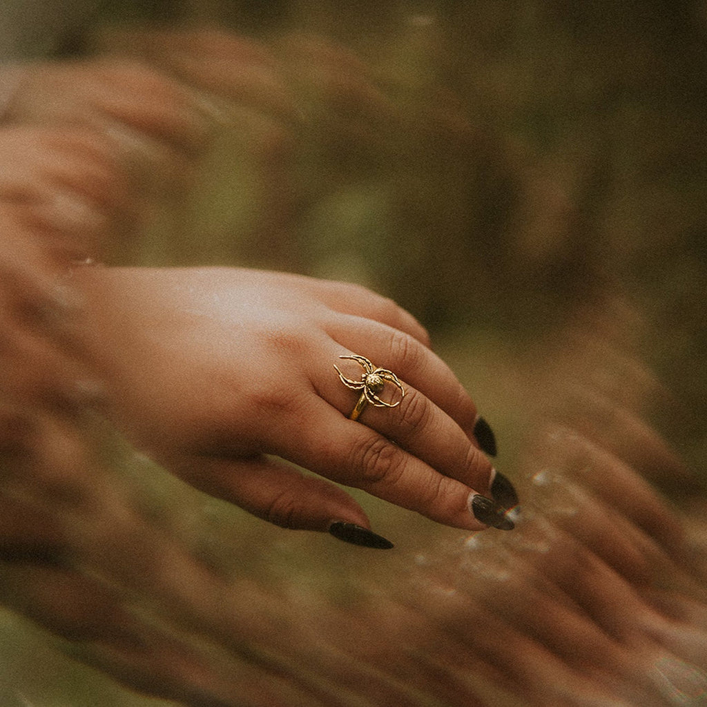 Gold Orb Weaver Spider Ring