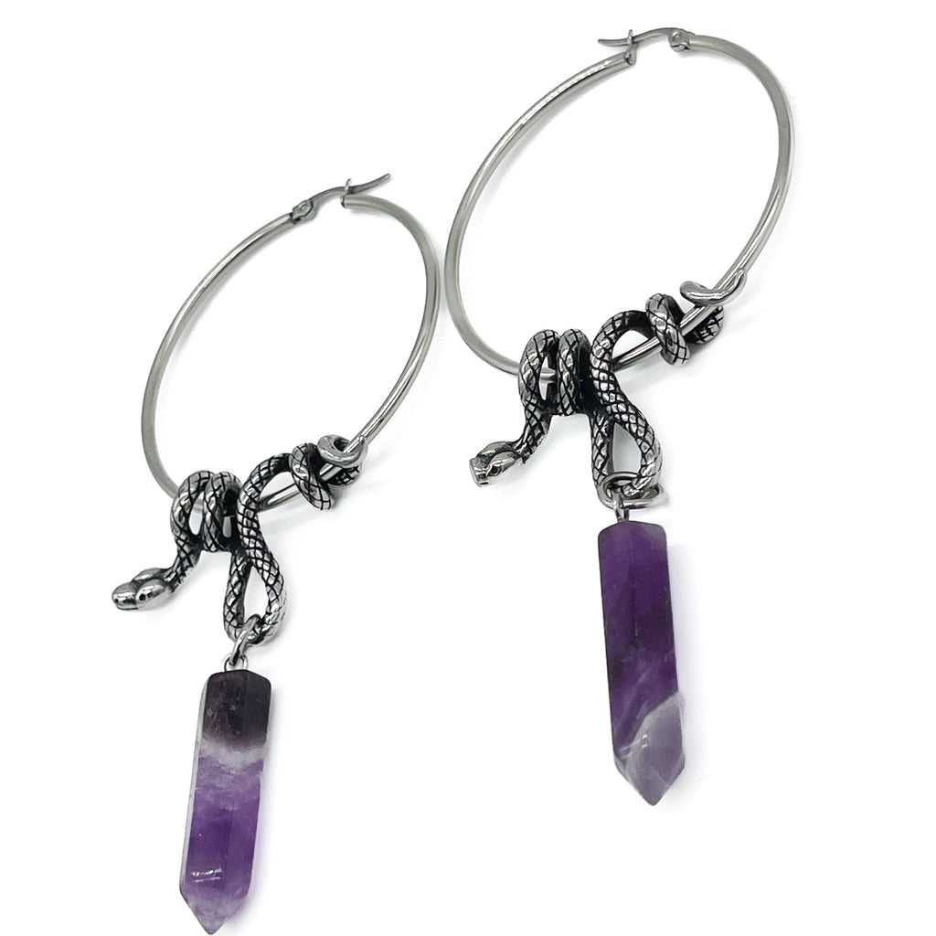 Serpent's Lair Snake Crystal Hoops