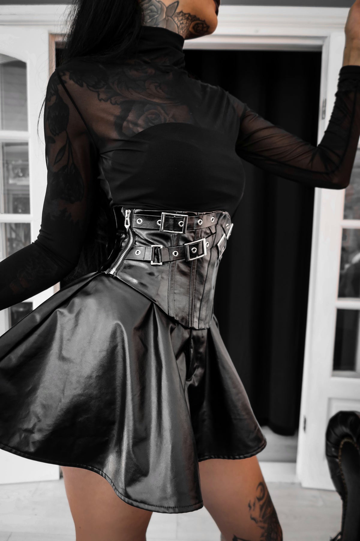 Dark in Lia Punk Love Patent Leather Waist Corset with Metal Accents - Size UK 18 Left Only!