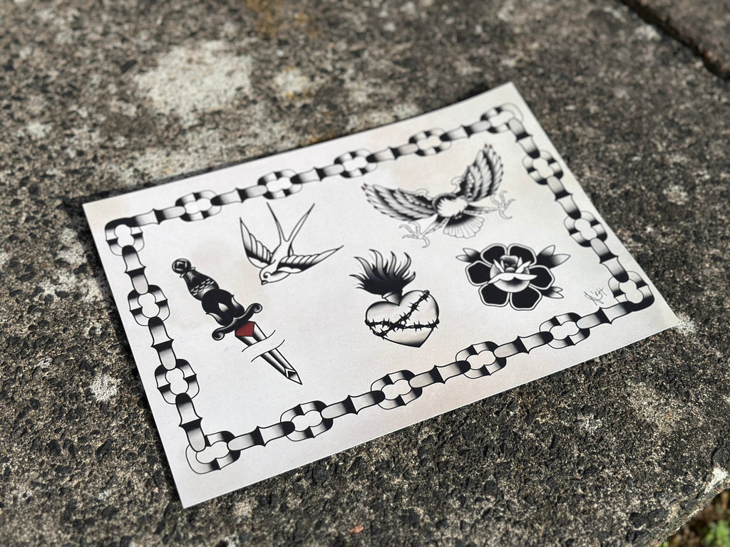 Traditional Tattoo Flash Sheet Print
