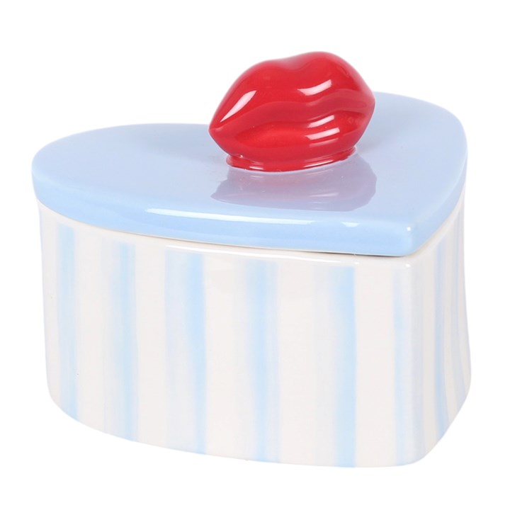 Striped Heart Shaped Trinket Box with Lips