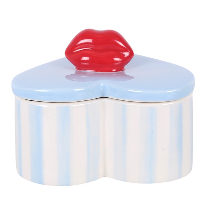 Striped Heart Shaped Trinket Box with Lips