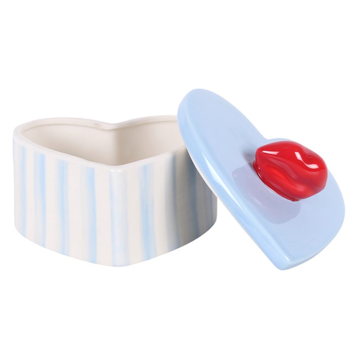 Striped Heart Shaped Trinket Box with Lips