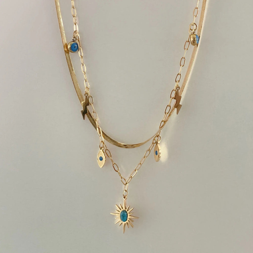 Cleopatra 18k Gold Plated Double Layered Charm Necklace