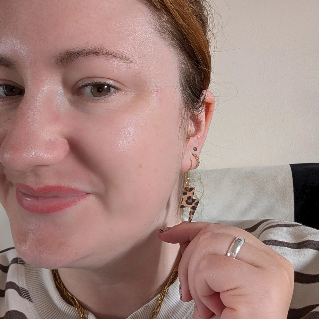 Mini leopard print lightning bolt earrings