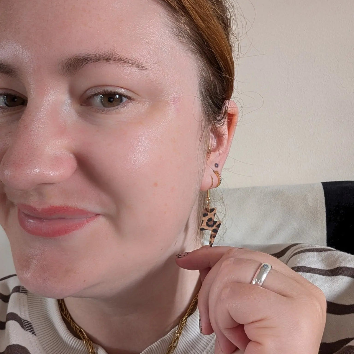 Mini leopard print lightning bolt earrings