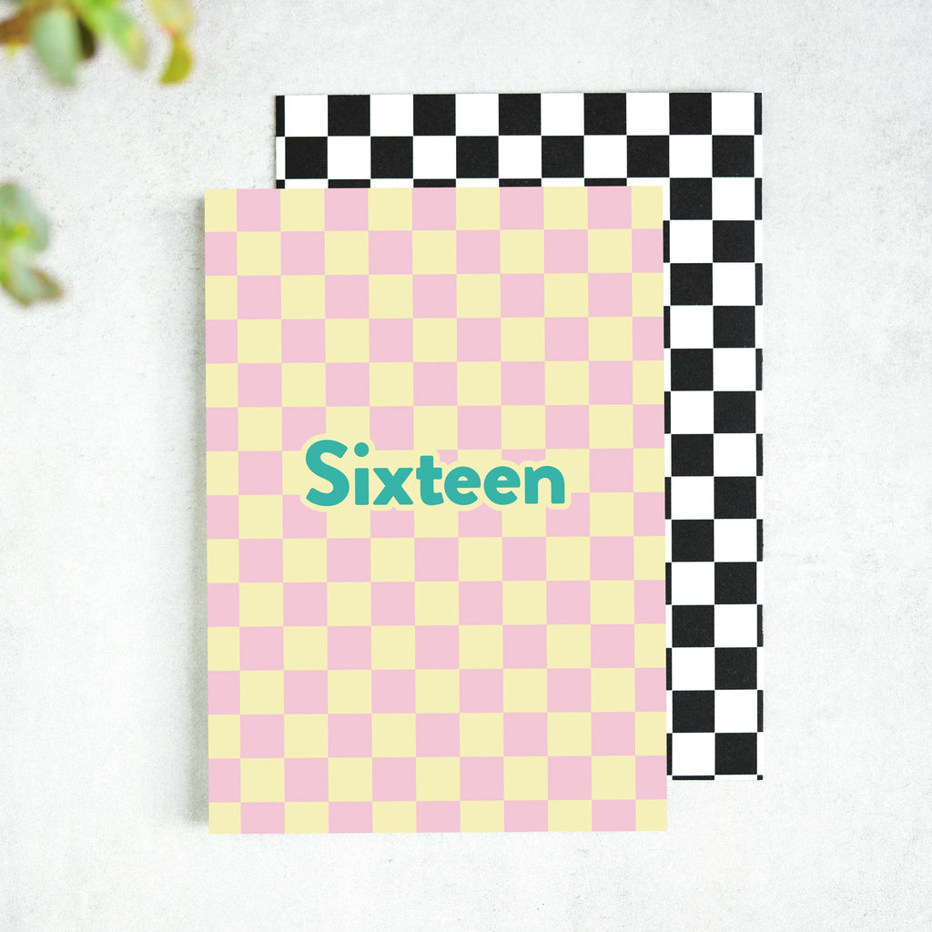 Sixteen Checkerboard 16th Birthday Card