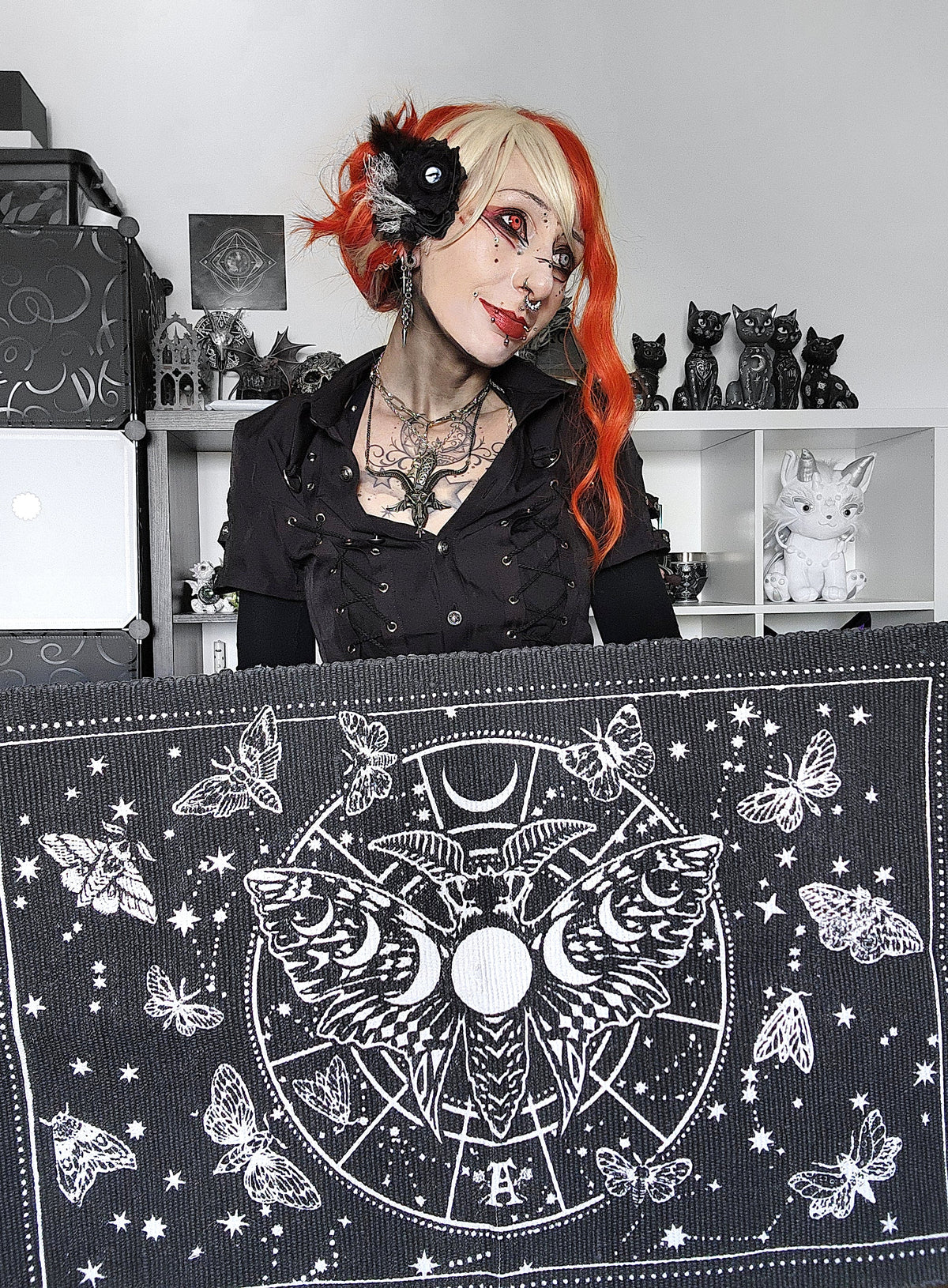 Lunar Moth Rug - Gothic Cotton Moon Phase Décor