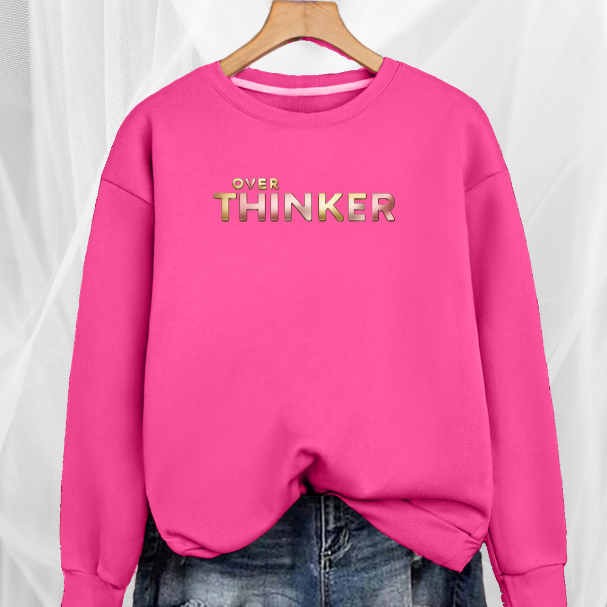 Long Cotton Sweatshirt with “Over Thinker” Logo