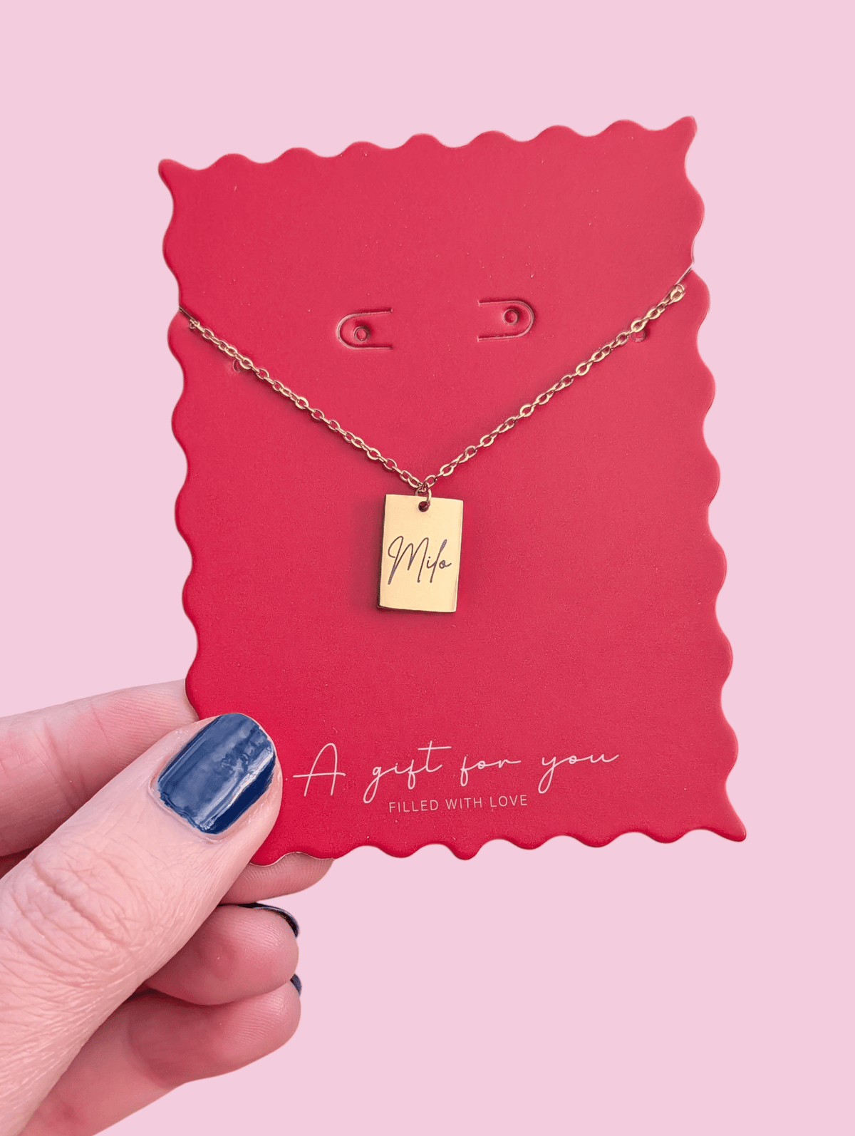 Custom engraved tiny tag necklace