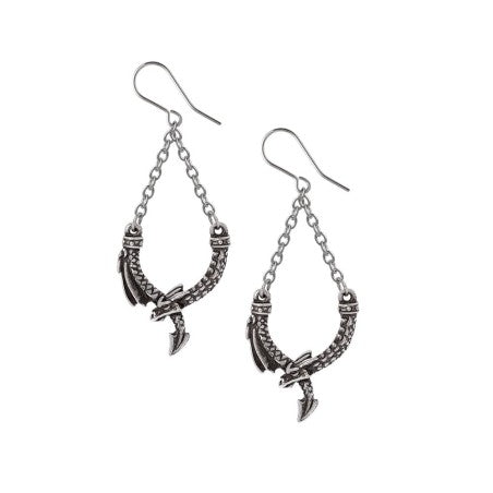 Dragon Earrings Pewter Chain Danglers Alchemy Gothic