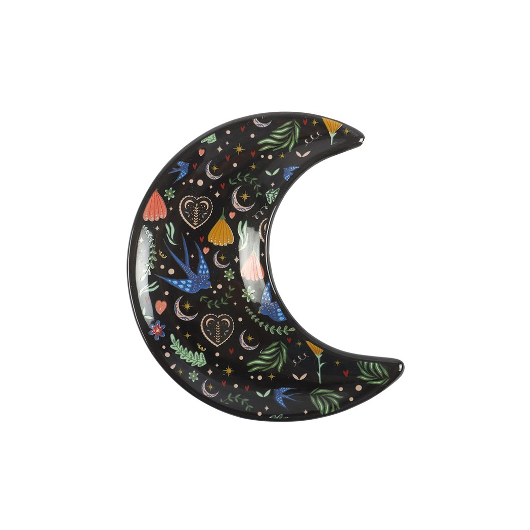 Midnight Bloom Crescent Moon Trinket Dish