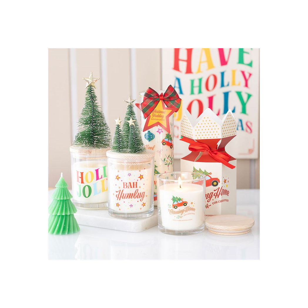 Holly Jolly Pine & Fir Glass Candle with Tree