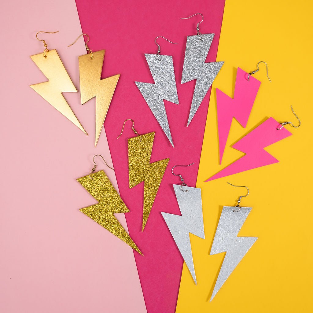 Extra large silver lightning bolt earrings