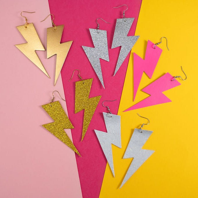 Extra large silver lightning bolt earrings