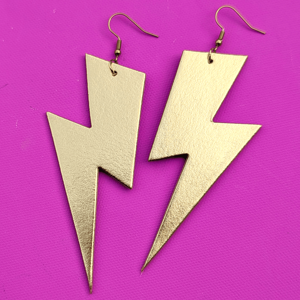 Extra large gold lightning bolt earrings