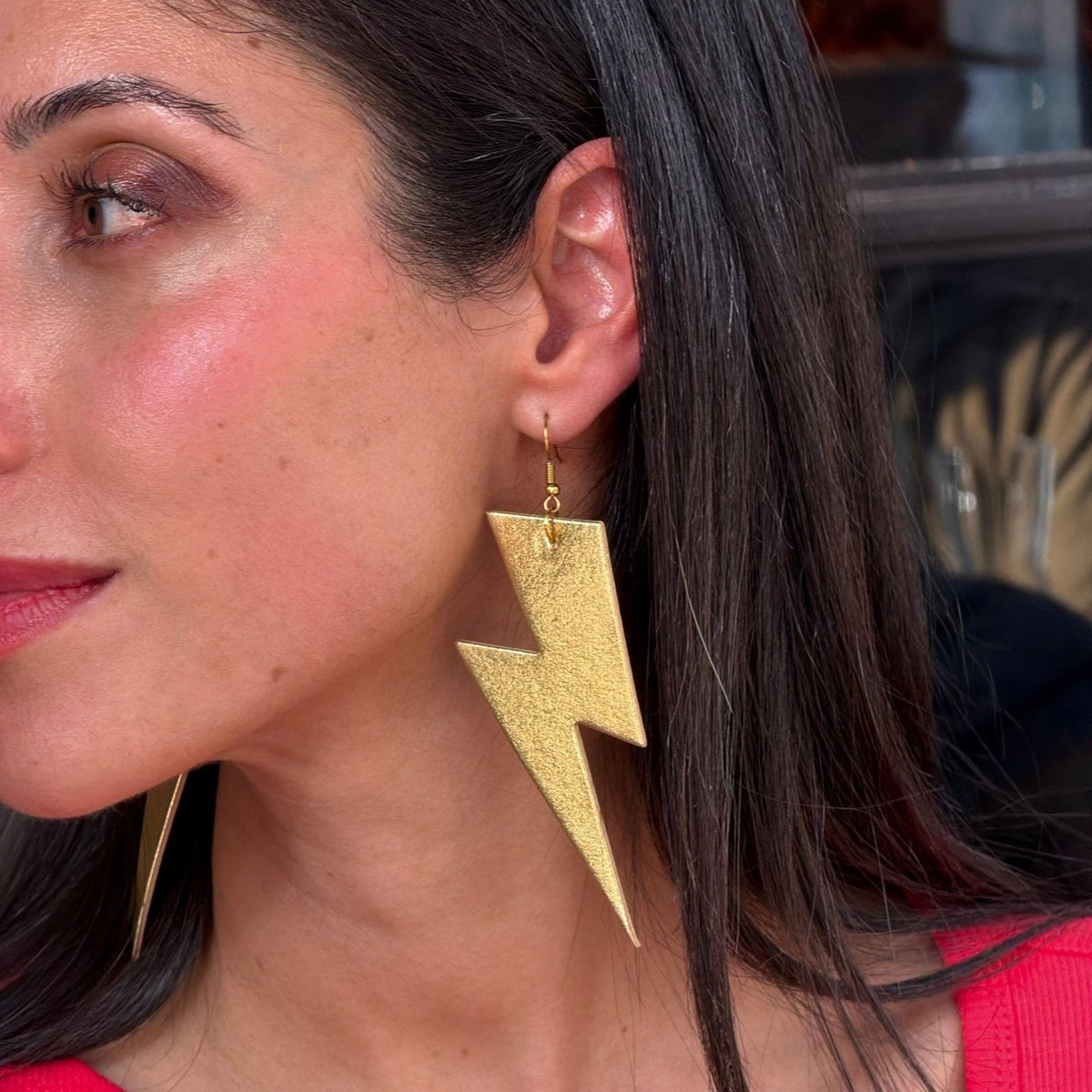 Extra large gold lightning bolt earrings