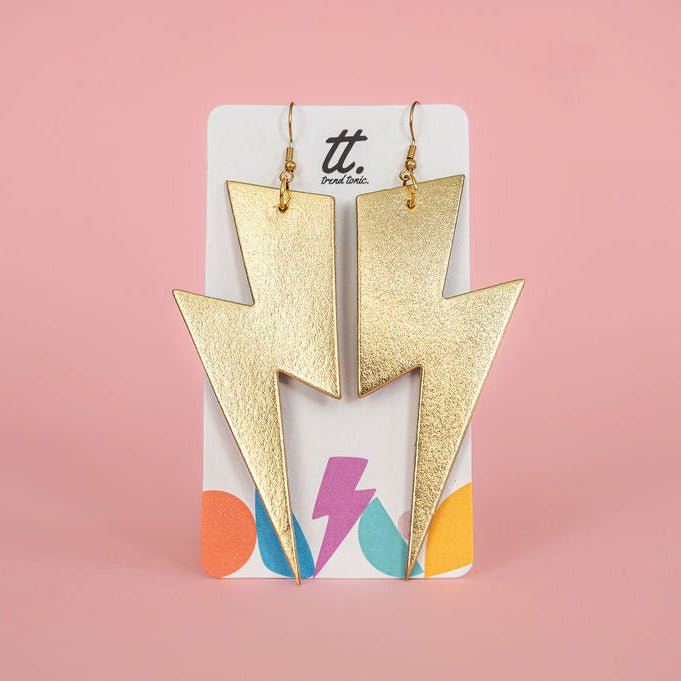 Extra large gold lightning bolt earrings