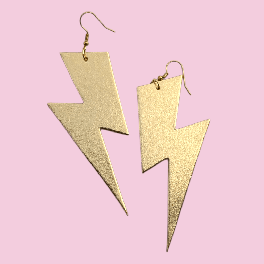 Extra large gold lightning bolt earrings