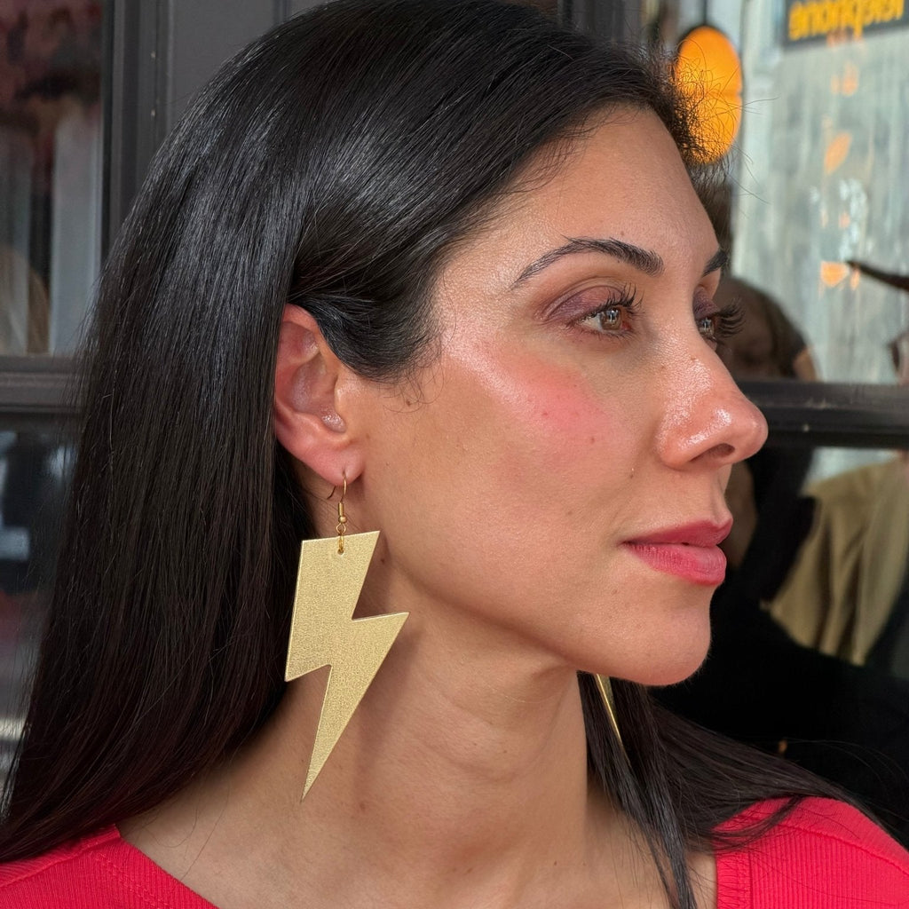 Extra large gold lightning bolt earrings
