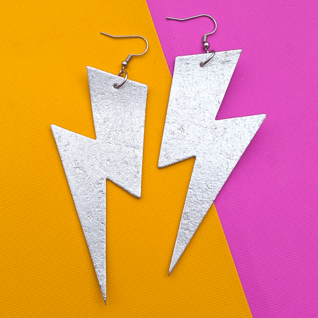 Extra large silver lightning bolt earrings
