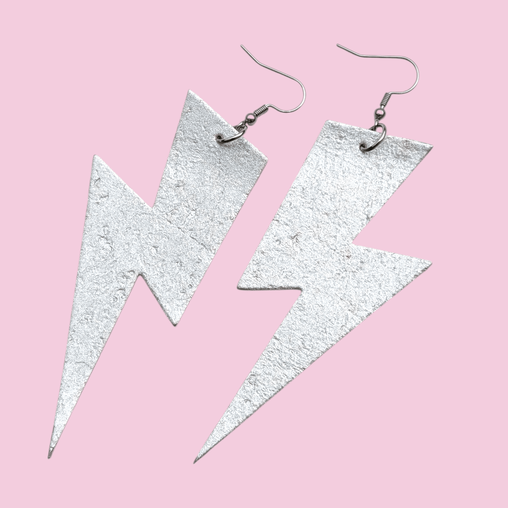 Extra large silver lightning bolt earrings