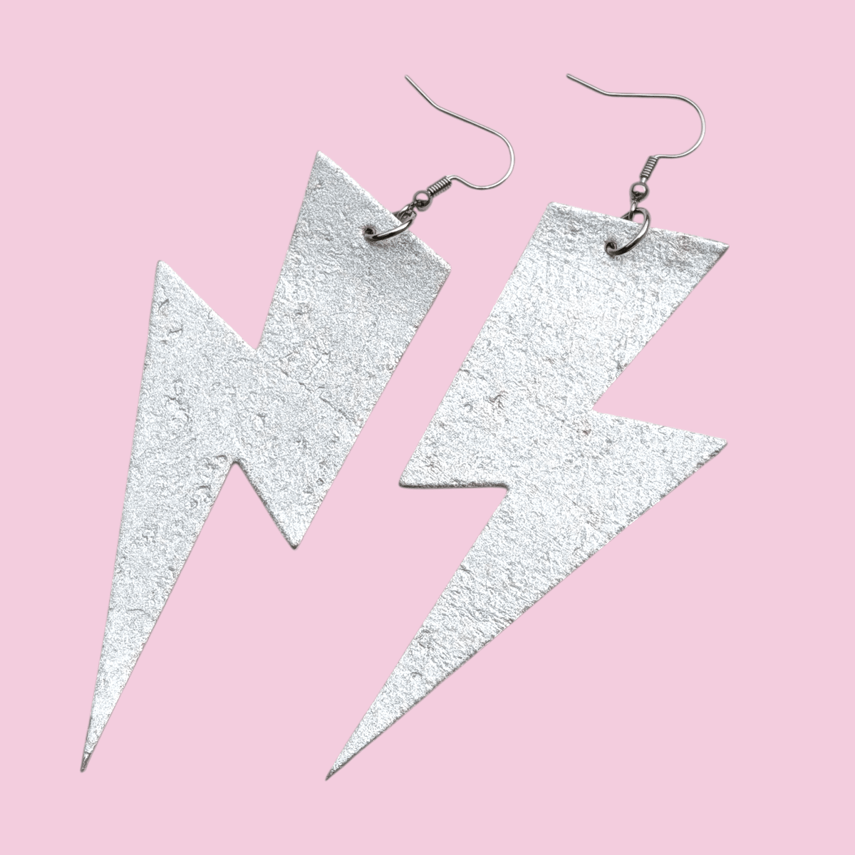 Extra large silver lightning bolt earrings