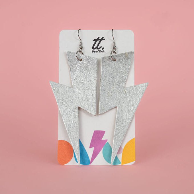 Extra large silver lightning bolt earrings