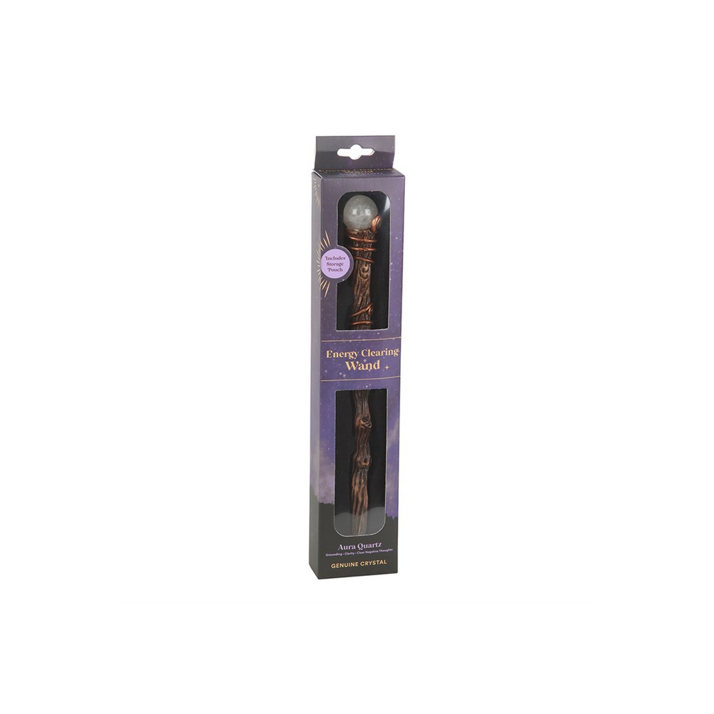 Energy Clearing Aura Quartz Crystal Wand with Pouch