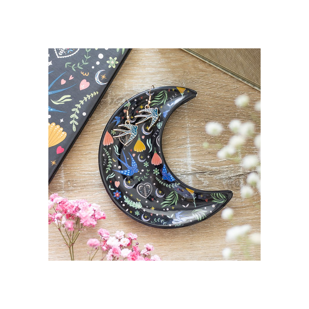 Midnight Bloom Crescent Moon Trinket Dish