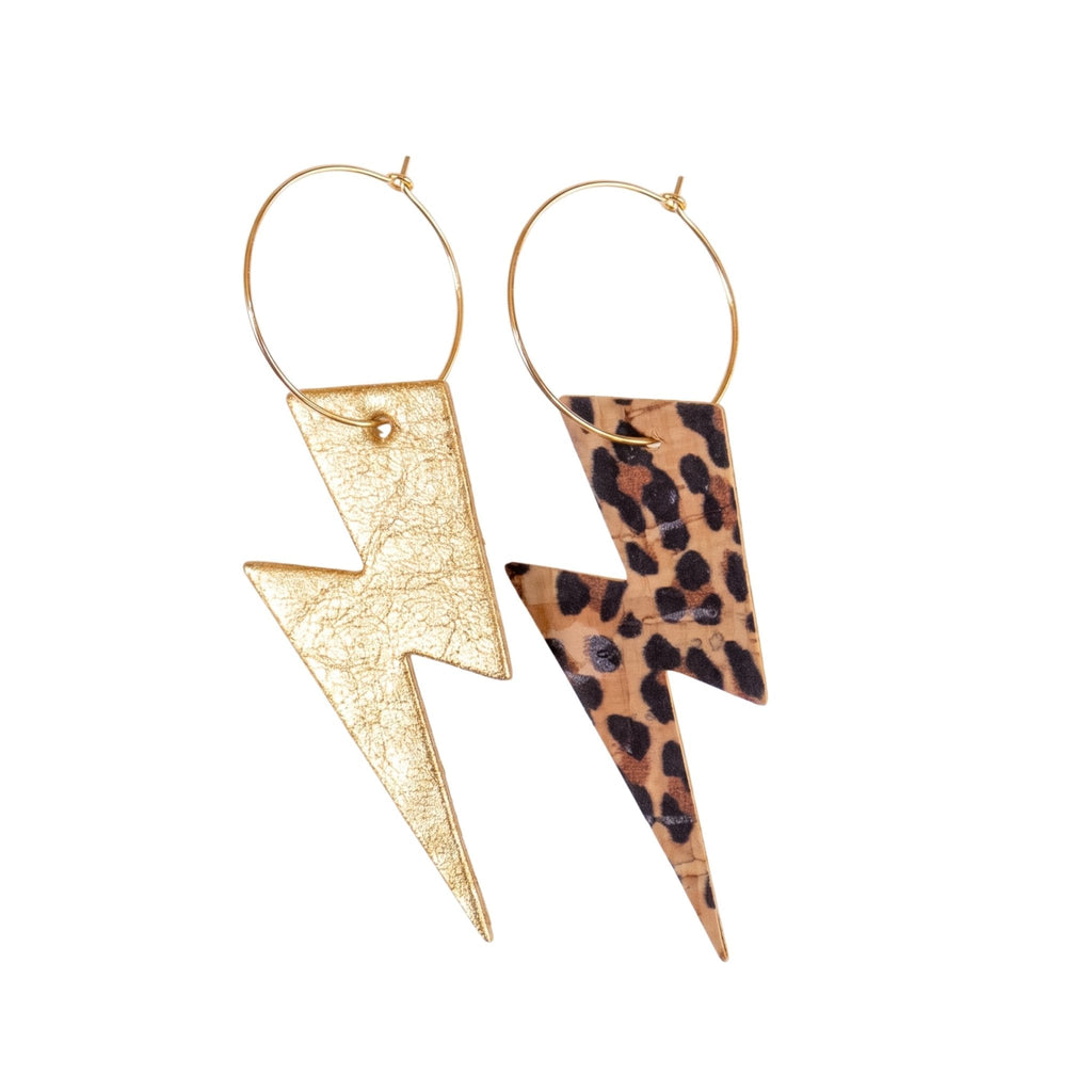 Gold and leopard lightning bolt earrings