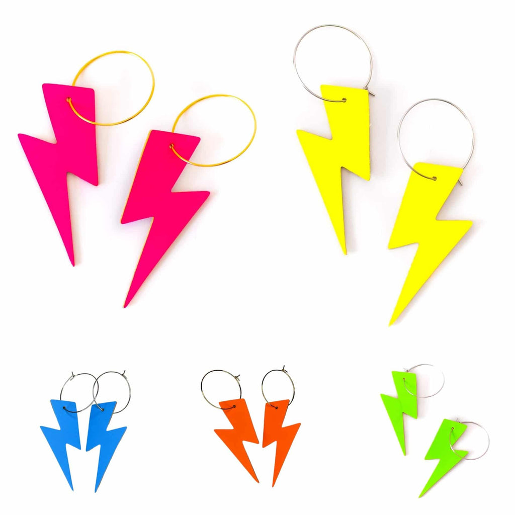 Green neon cork lightning earrings