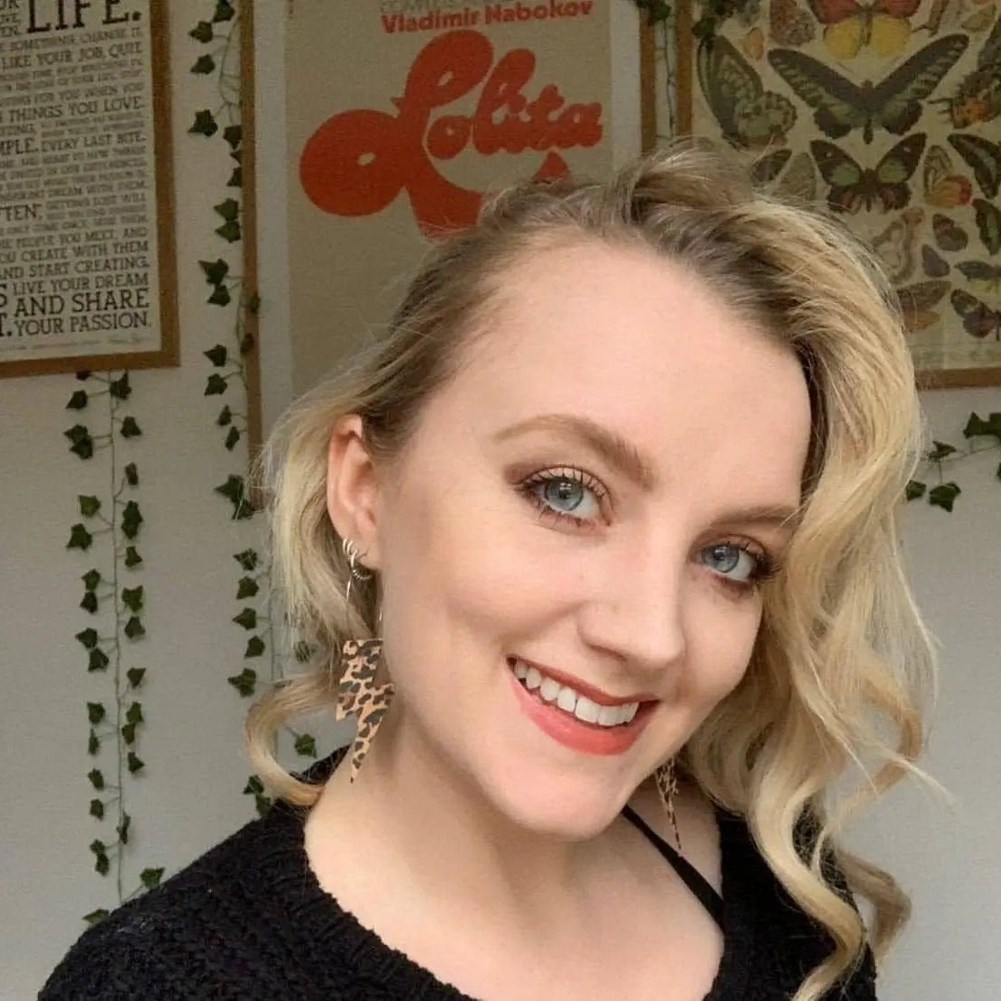 Gold and leopard lightning bolt earrings
